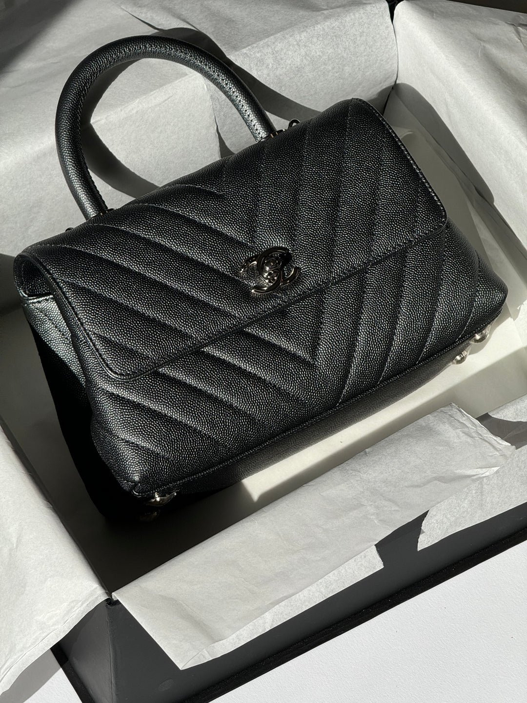 Chanel Small 19K Grey Caviar Coco