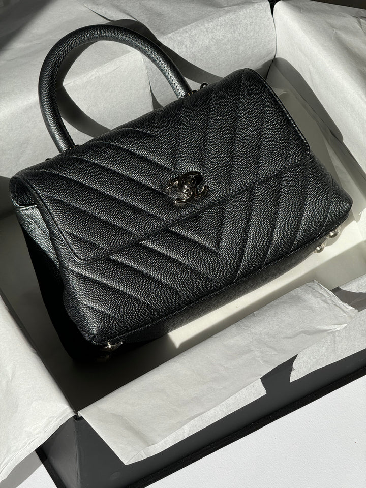 Chanel Small 19K Grey Caviar Coco