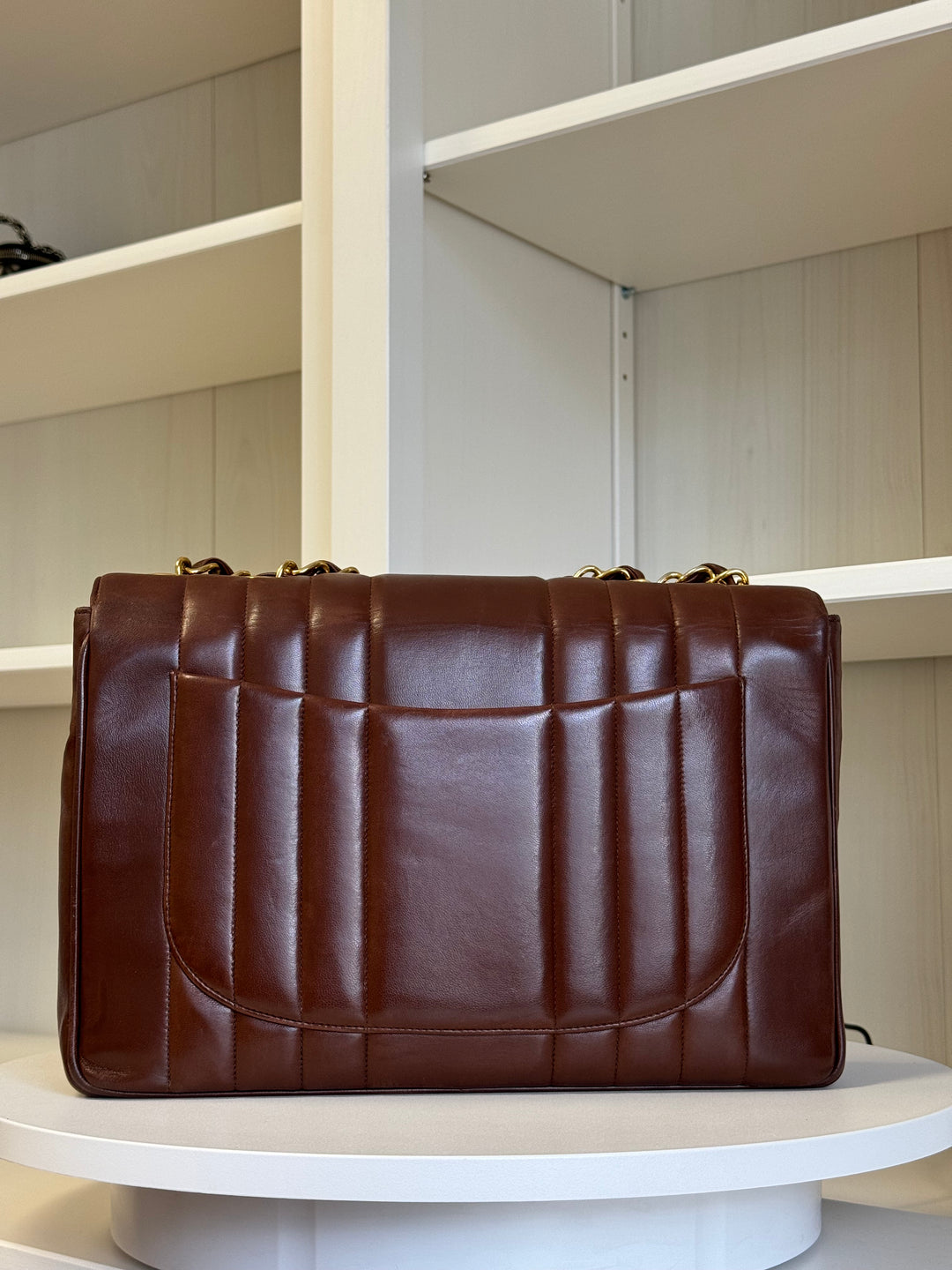 Chanel Brown Vintage Lambskin Vertical Quilt Jumbo Flap