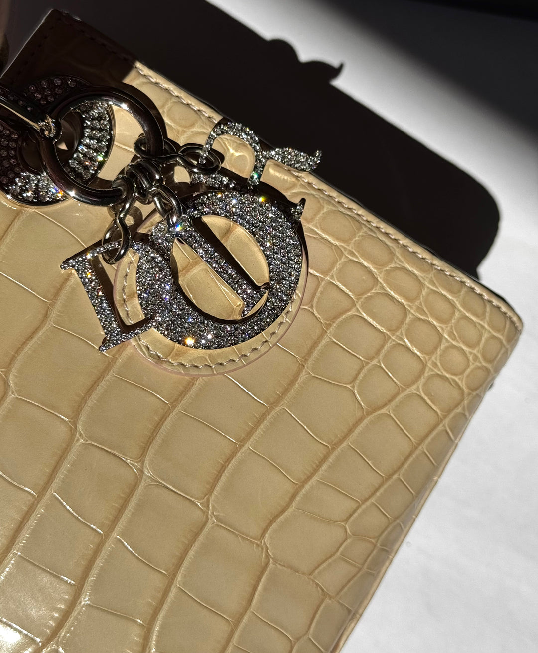 Lady Dior Ivory Crocodile Mini Top Handle