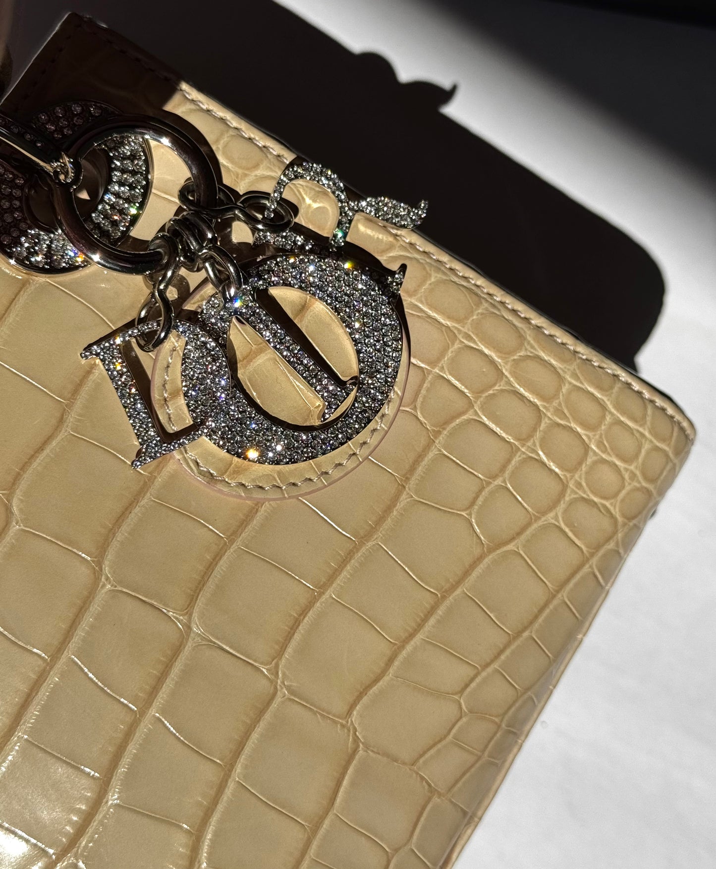 Lady Dior Ivory Crocodile Mini Top Handle