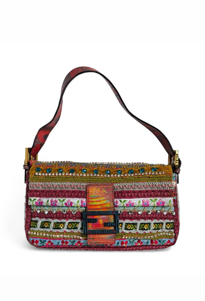Fendi RARE Embellished Mixed Media Baguette