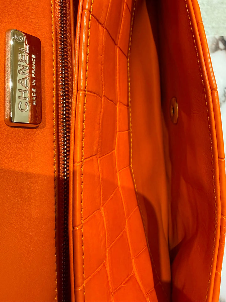 Chanel Medium Classic Flap Bag Matte Alligator Orange Light Gold Hardware 2013