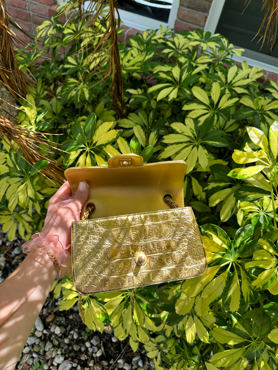 Chanel Gold Croc Embossed Mini Rectangular Flap Bag