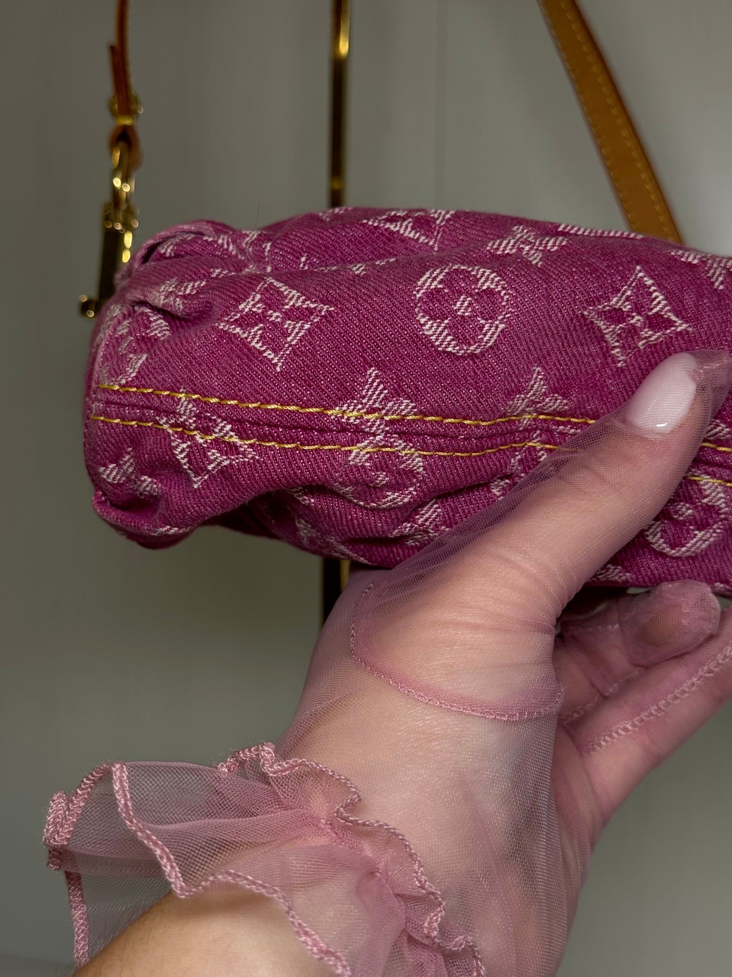 Louis Vuitton Pink Monogram Denim Mini Pleaty + Coin Pouch