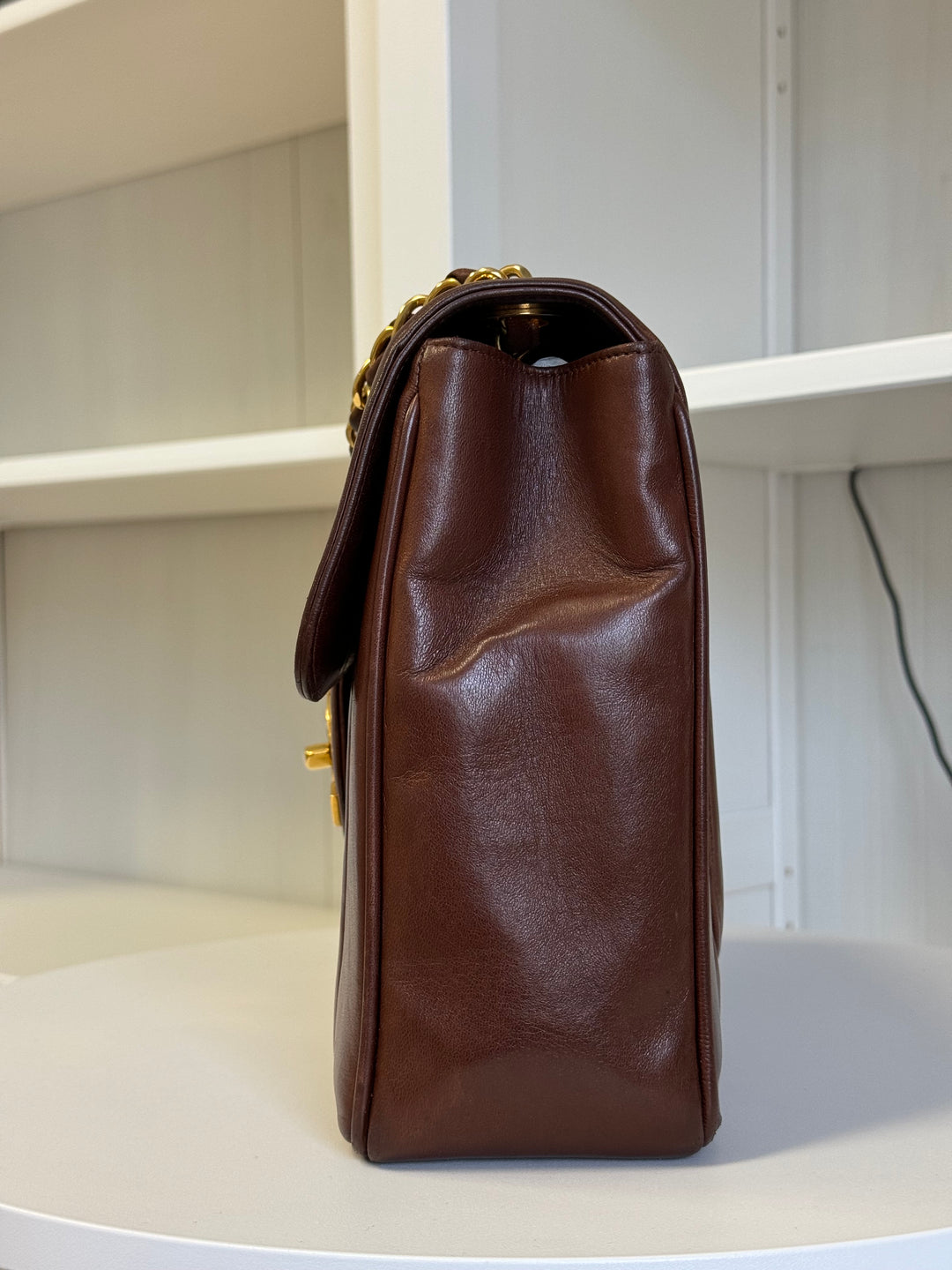 Chanel Brown Vintage Lambskin Vertical Quilt Jumbo Flap