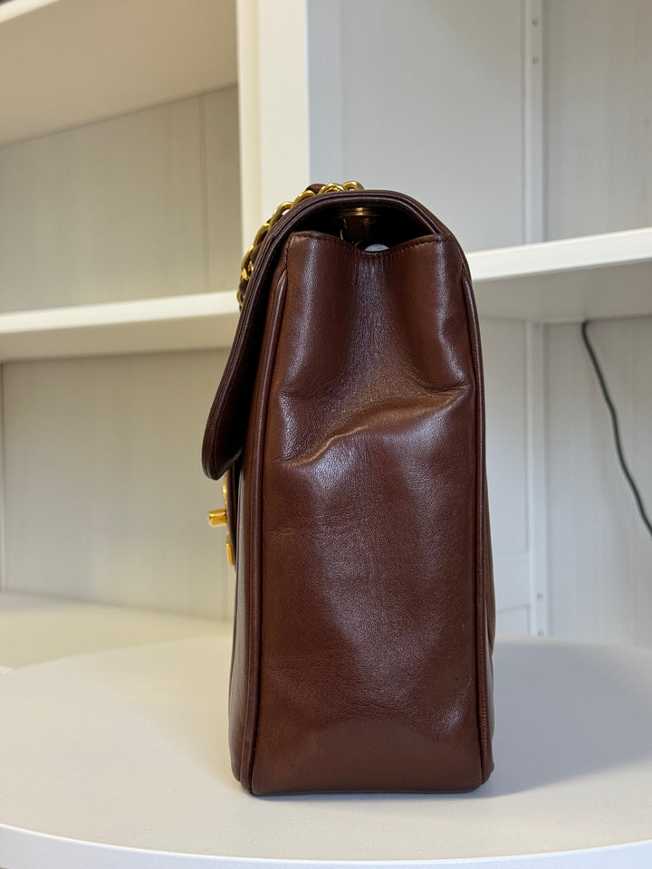 Chanel Brown Vintage Lambskin Vertical Quilt Jumbo Flap