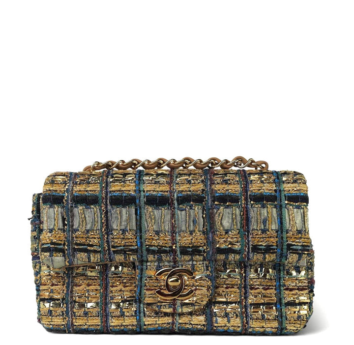 Chanel 19A Egyptian Mini Rectangular Flap Multicolor Tweed with Gold Hardware 2019