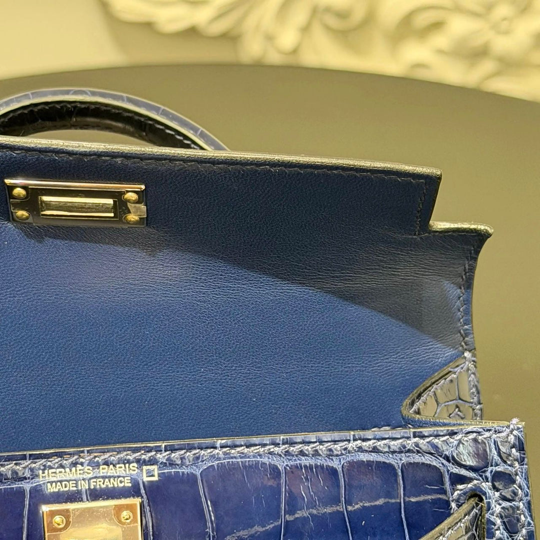 Hermès Mini Kelly 20 Niloticus Crocodile Bleu Saphir Palladium Hardware