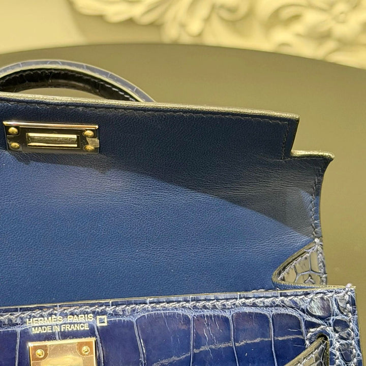 Hermès Mini Kelly 20 Niloticus Crocodile Bleu Saphir Palladium Hardware