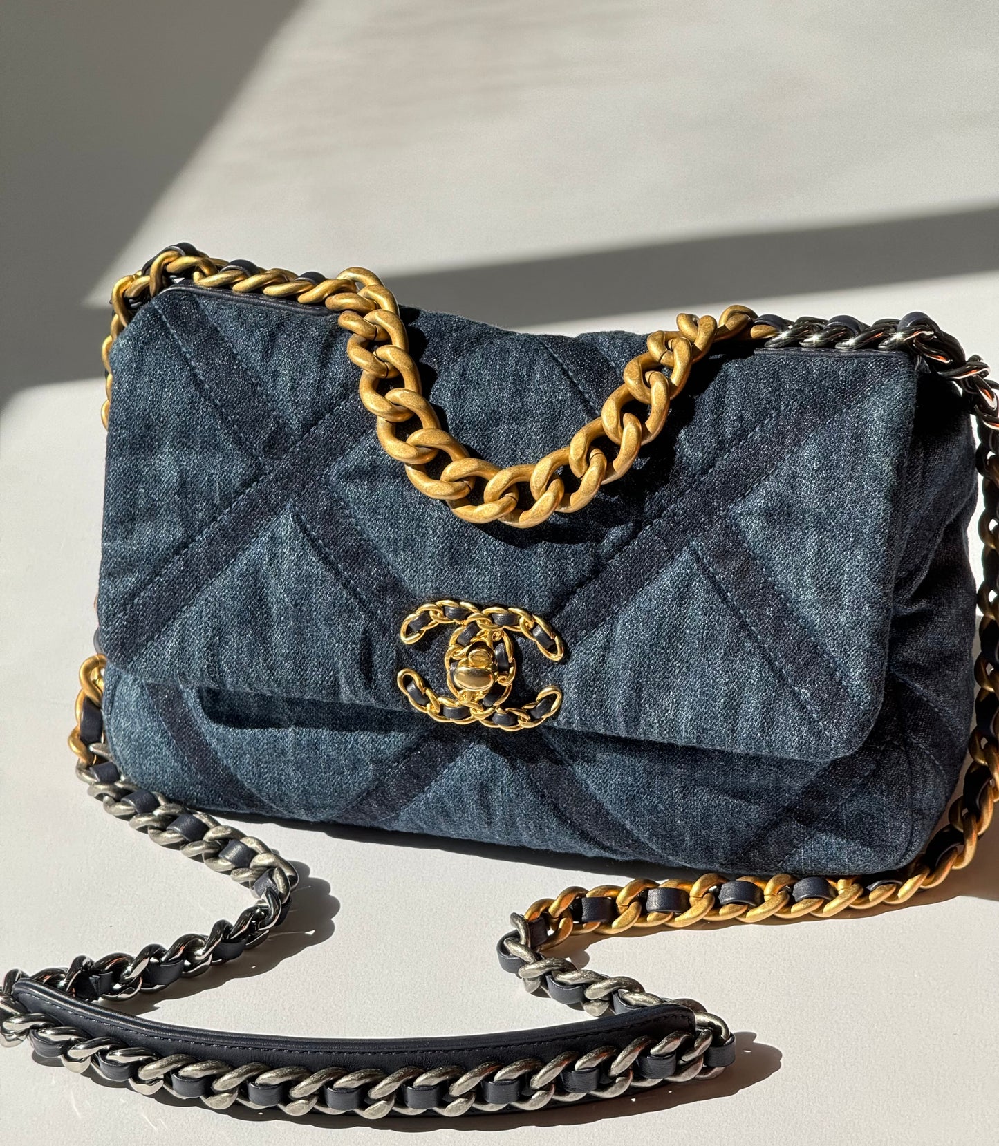 Chanel Small Navy Quilted Denim 19 Flap Bag