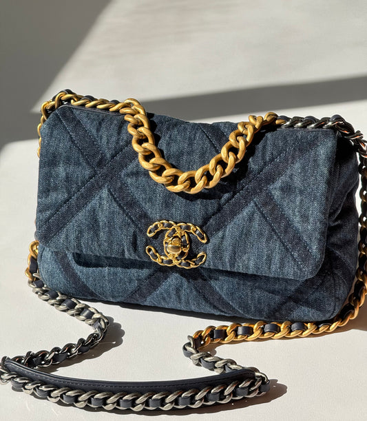 Chanel Small Navy Quilted Denim 19 Flap