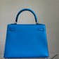 Hermes Bleu Frida Chèvre Kelly 25 Sellier