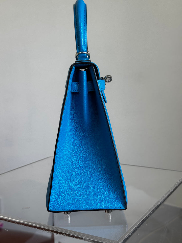 Hermes Bleu Frida Chèvre Kelly 25 Sellier