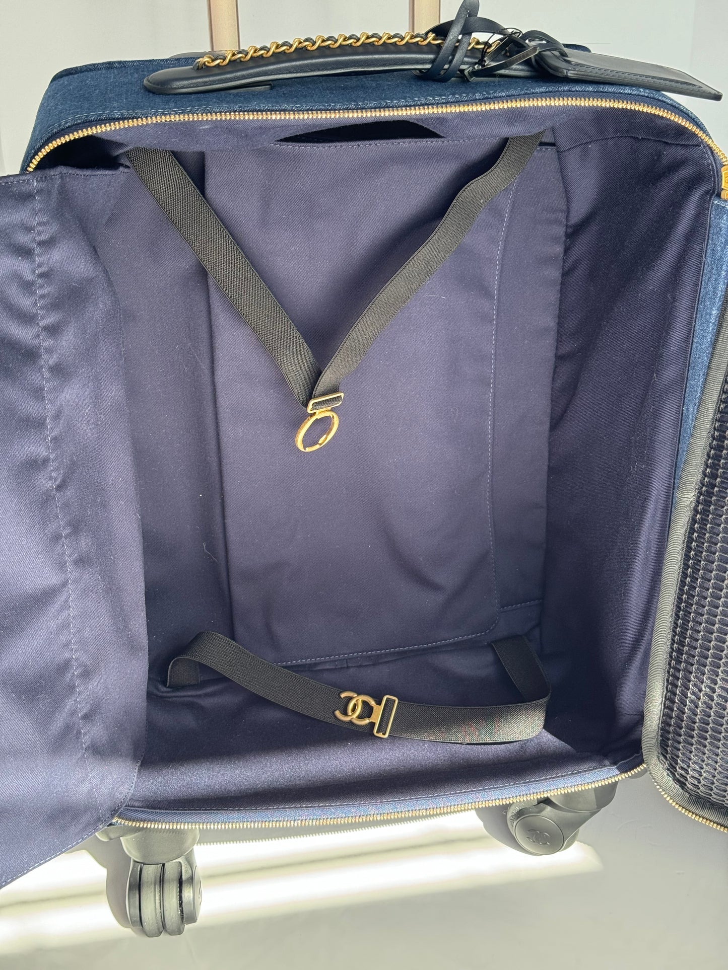 Chanel 20C Blue Quilted Denim & Leather Trolly