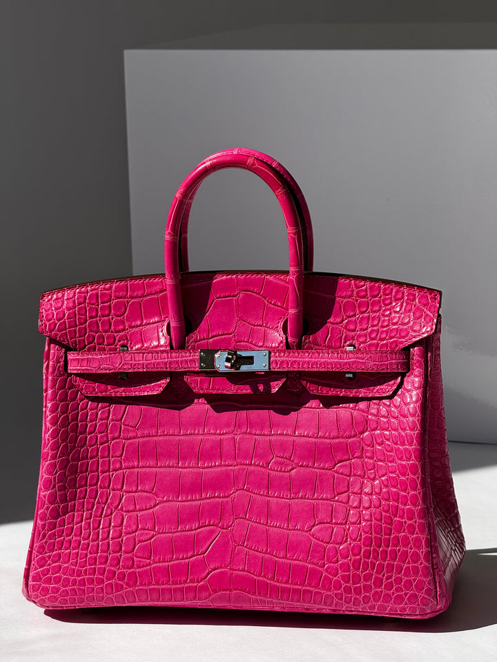 Hermès Birkin 25 Matte Alligator Rose Shocking Palladium Hardware 2019