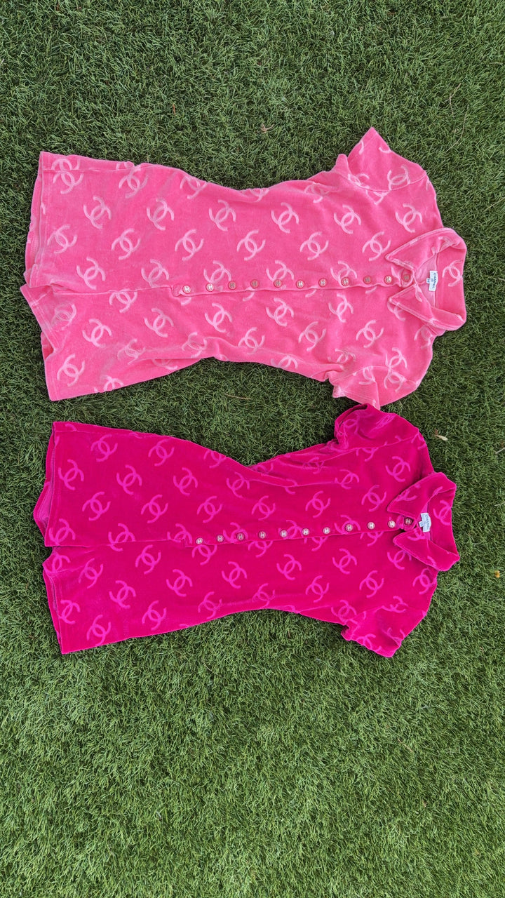 Chanel 1996 ICONIC Hot Pink Velour CC Romper