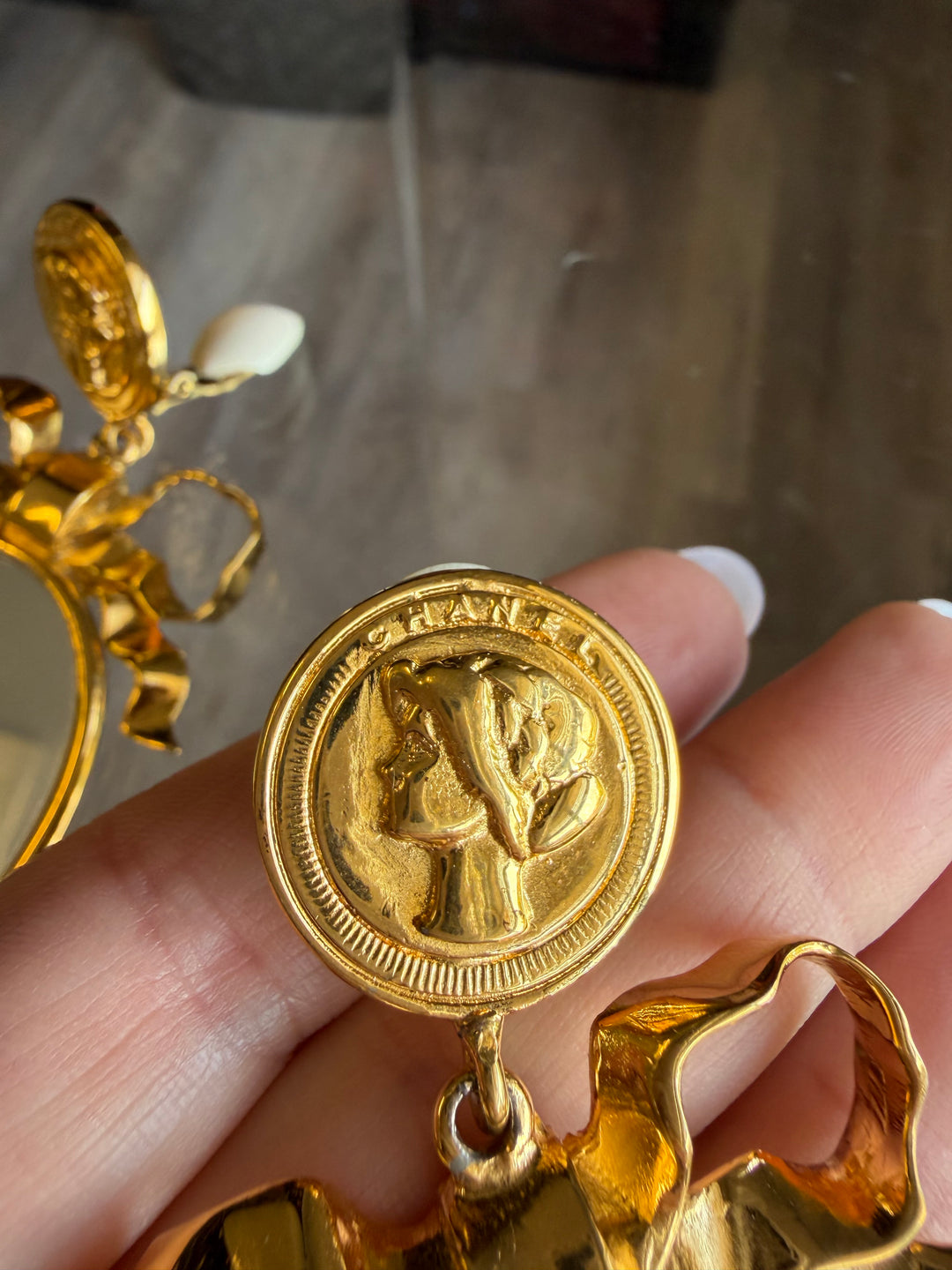 Chanel Mirror Drop Earrings Gold Plated 1990–2000