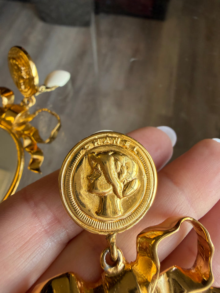 Chanel Mirror Drop Earrings Gold Plated 1990–2000