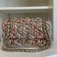 Chanel Metallic Pink and Rose Gold Lambskin Camellia Rose Appliqué Medium Flap Bag