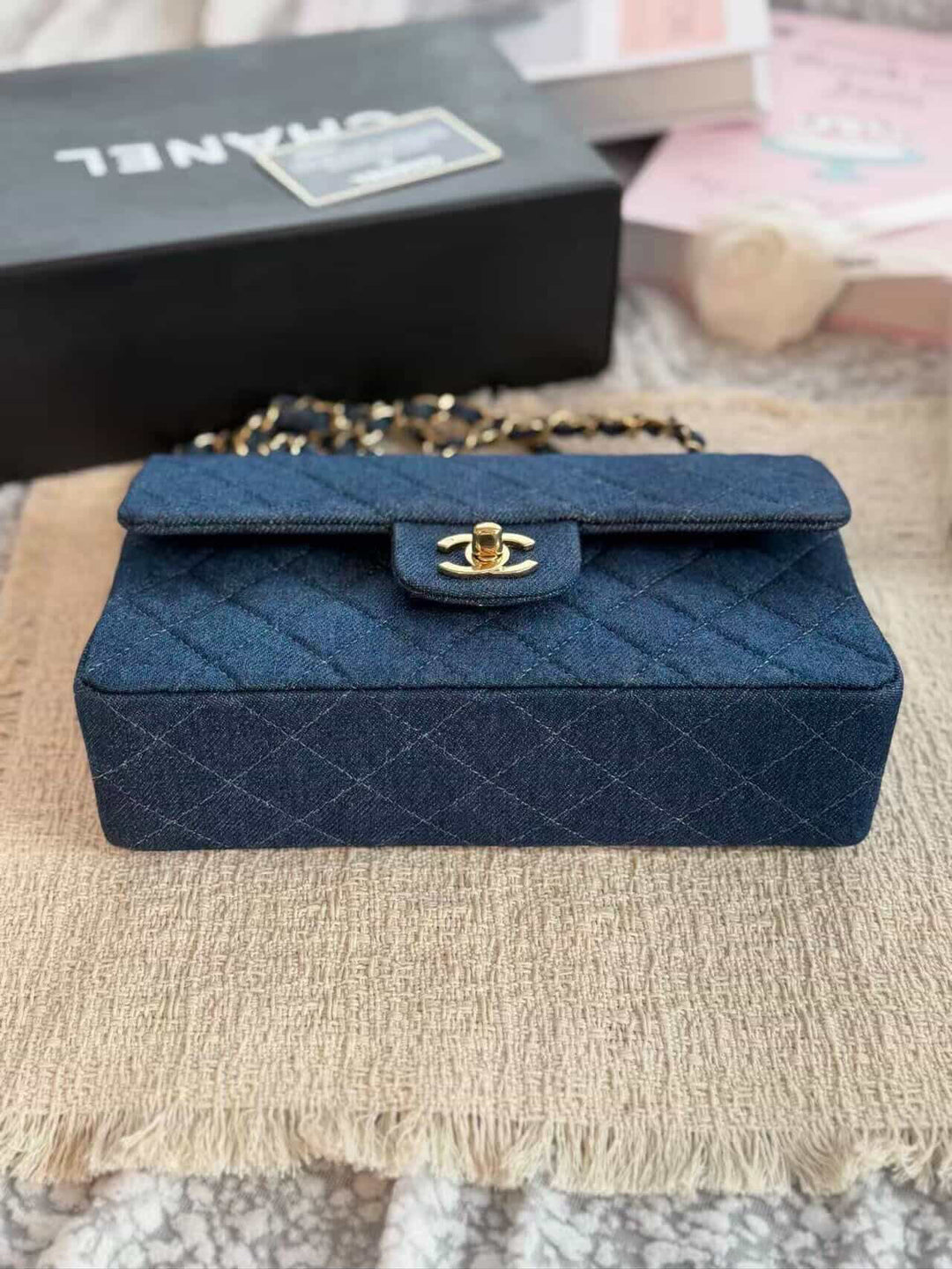 Chanel Small Classic Flap Bag Denim Blue 24K Plated Gold Hardware 1997