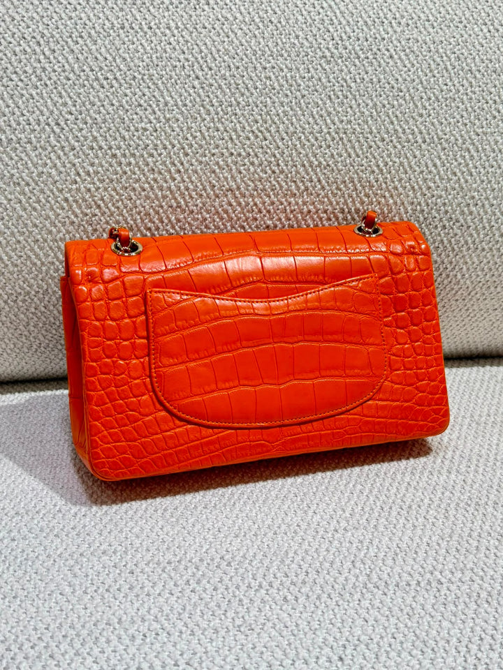 Chanel Medium Classic Flap Bag Matte Alligator Orange Light Gold Hardware 2013