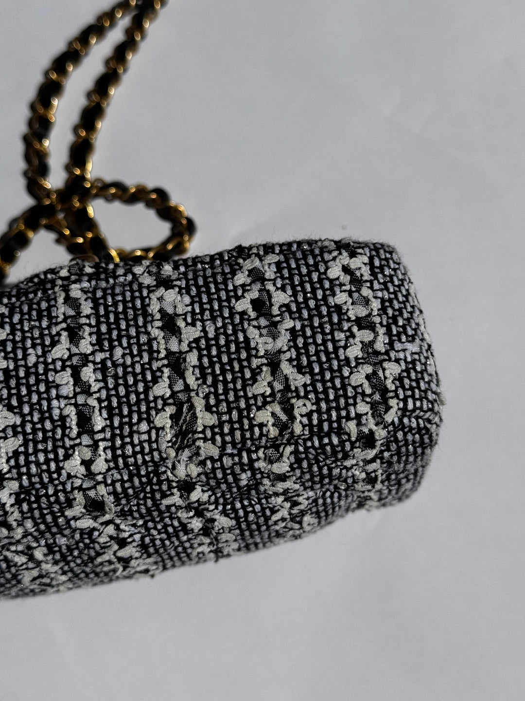 Chanel Black & White Mini Tweed Pearl Flap Bag