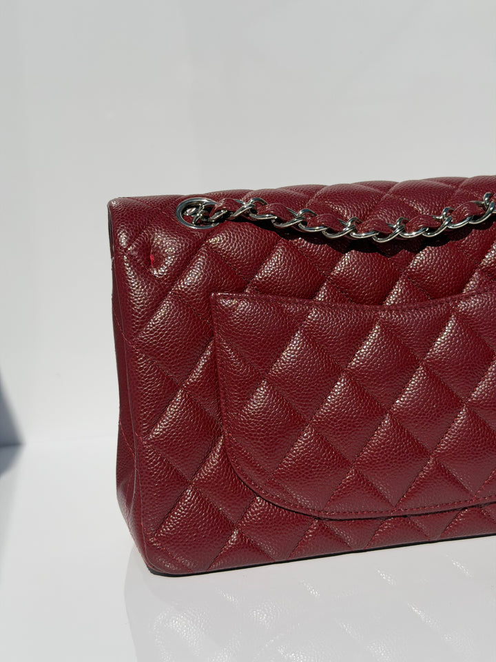 Chanel Small Classic Double Flap Caviar Burgundy Silver Hardware 2020