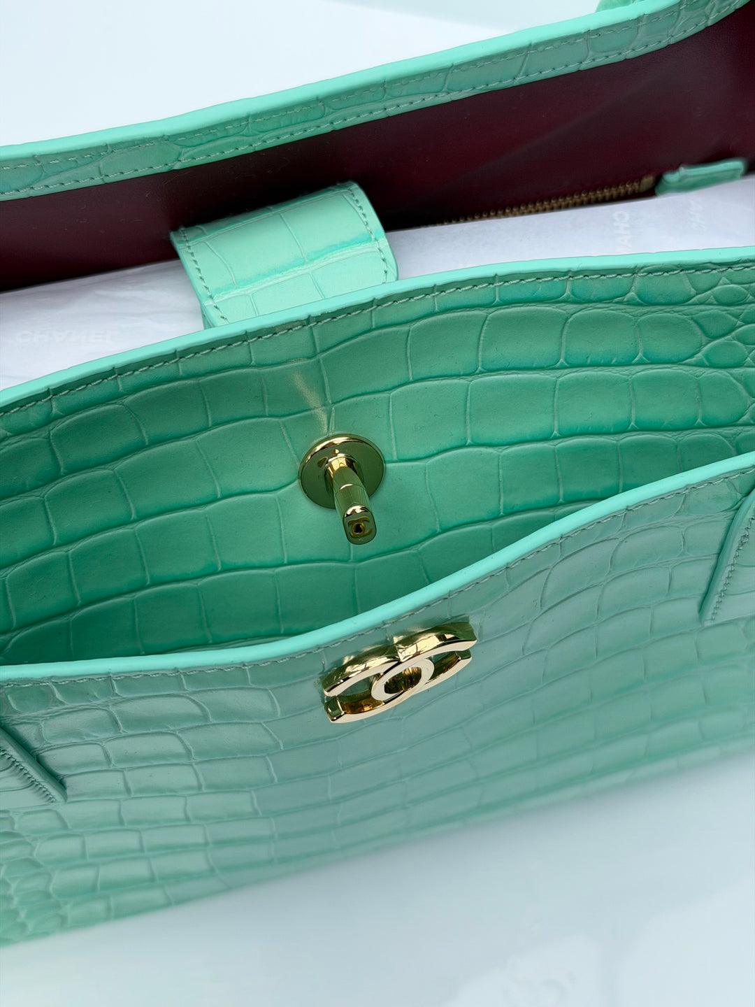 Chanel Small Shopping Bag Crocodile Embossed Calfskin Green 2026