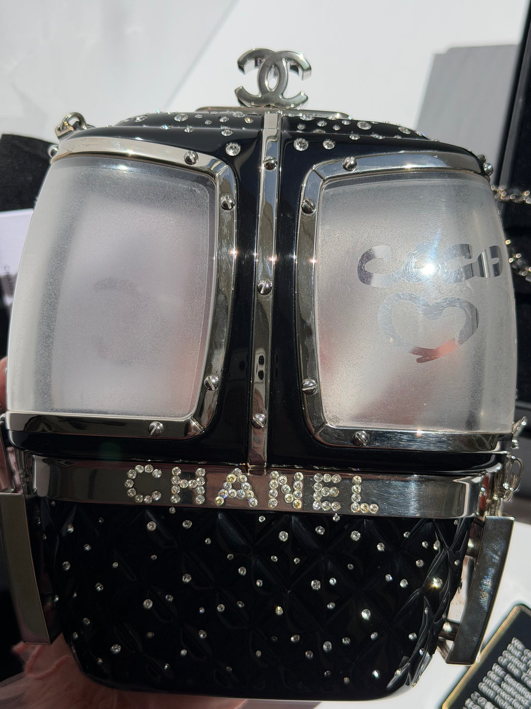Chanel Ski Gondola Swarovski Minaudière Black Silver Hardware 2019