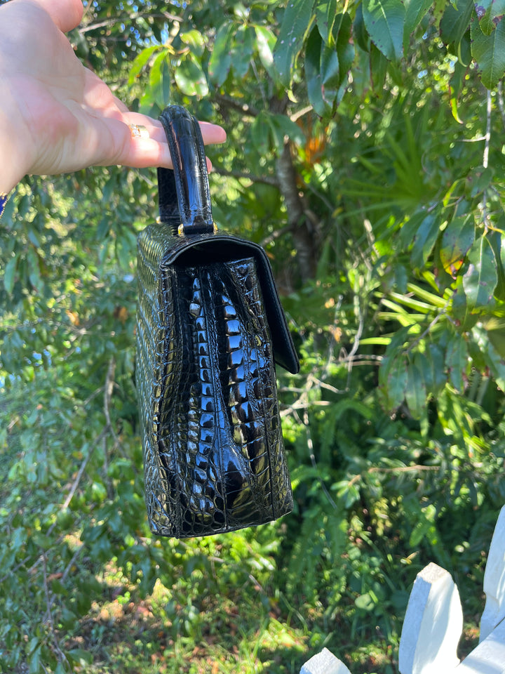 Chanel Vintage Small Crocodile Top Handle Flap Bag