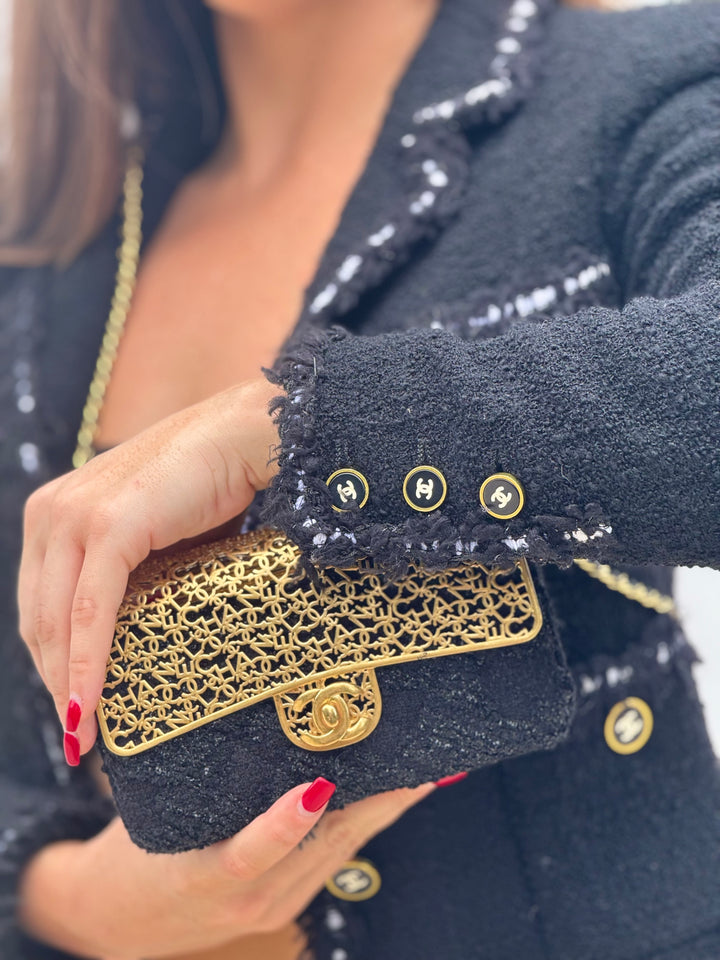 Chanel 1994 Black Vintage Museum Braided Trim CC Jacket