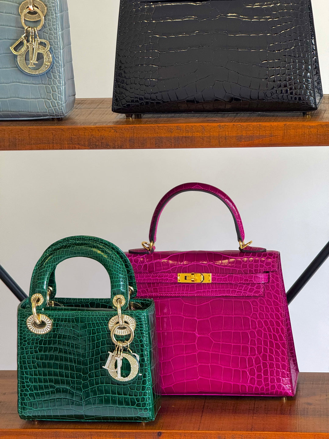 Lady Dior Emerald Crocodile Mini Top Handle