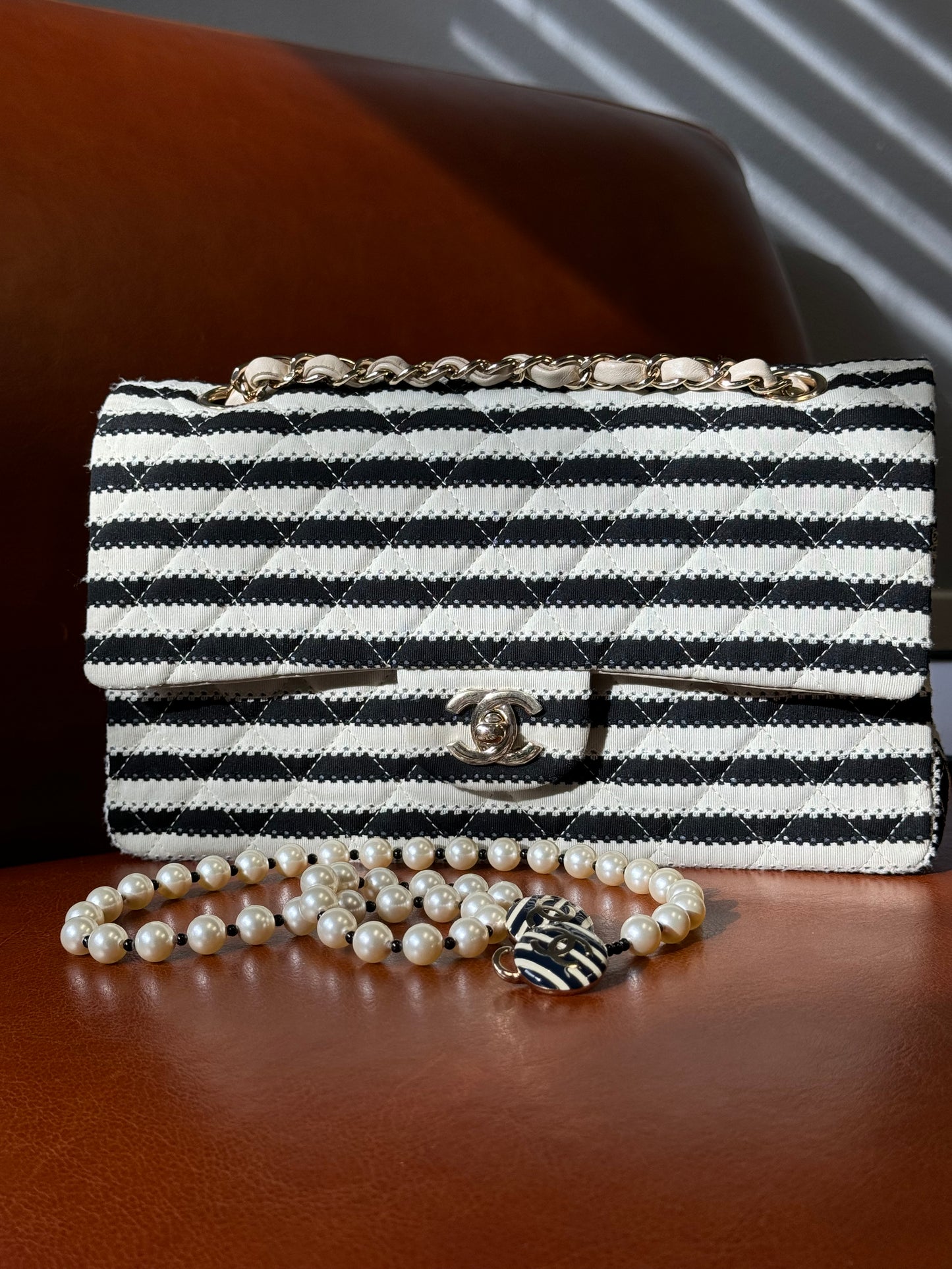 Chanel Ivory/Black Coco Medium Sailor Pearls Double Flap Bag