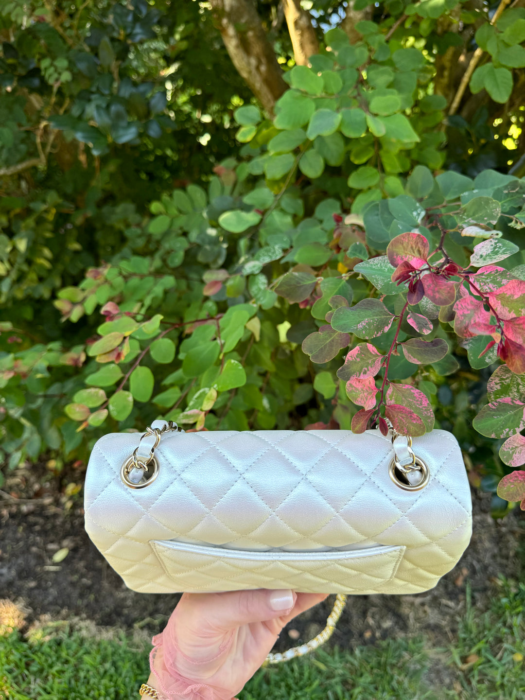 Chanel 21S White Iridescent Calfskin Mini Flap Bag
