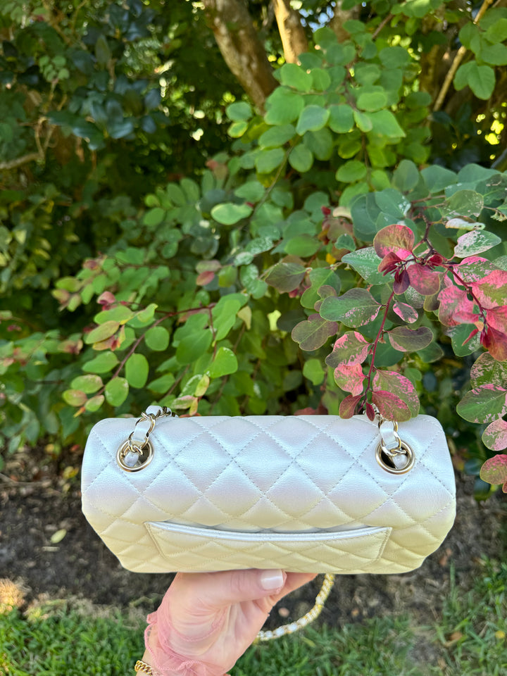 Chanel 21S White Iridescent Calfskin Mini Flap Bag