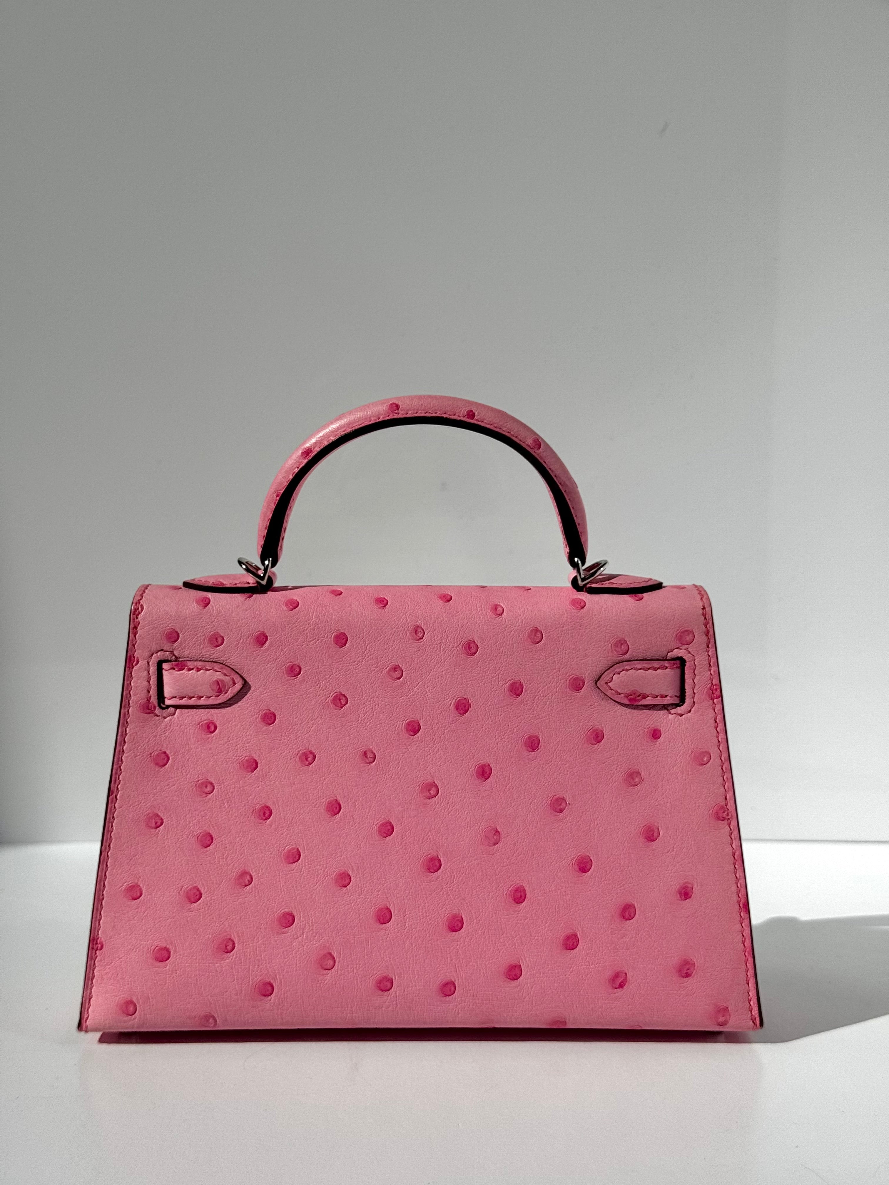 Hermès Kelly 20 Mini Sellier Ostrich Bubblegum Palladium Hardware