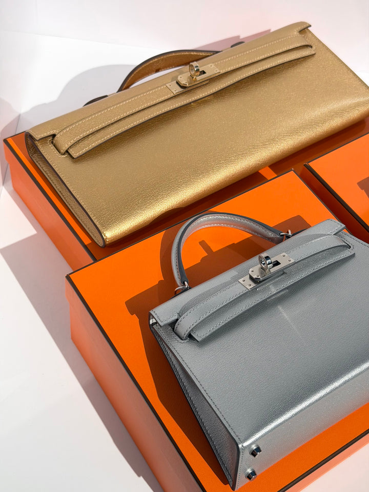 Hermes Kelly Cut Gold Metallic Chevre Dore