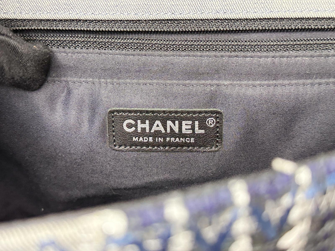Chanel Jumbo Single Flap Patchwork Denim Blue Tweed Textile Leather Silver Hardware 2015