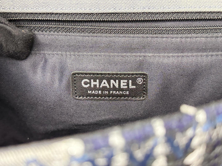 Chanel Jumbo Single Flap Patchwork Denim Blue Tweed Textile Leather Silver Hardware 2015
