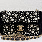 Chanel Black Velvet Mini Pearl Flap Bag