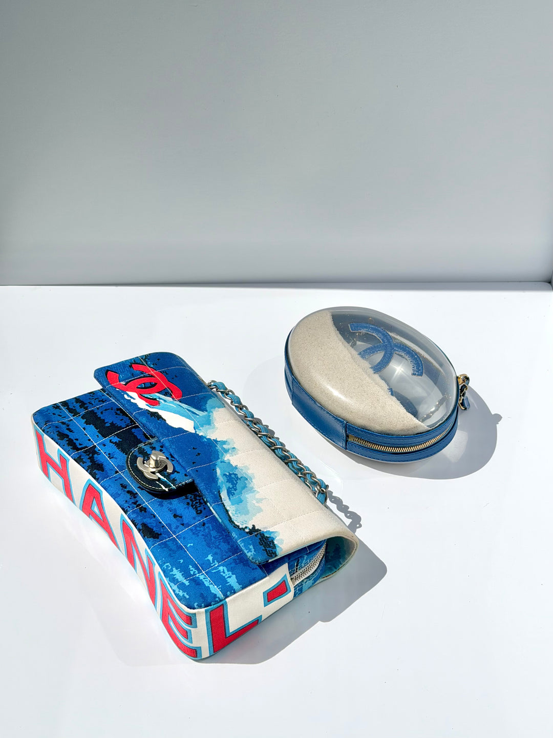 Chanel Surf Line Choco Bar Flap Blue Canvas Silver Hardware 2002 (Copy)