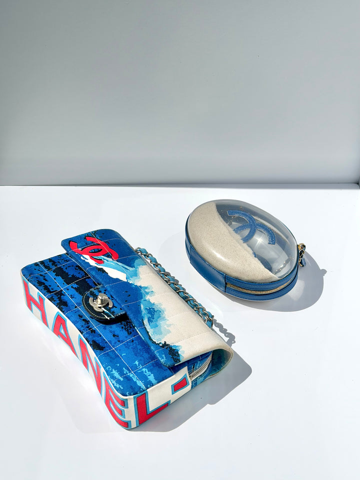 Chanel Surf Line Choco Bar Flap Blue Canvas Silver Hardware 2002 (Copy)