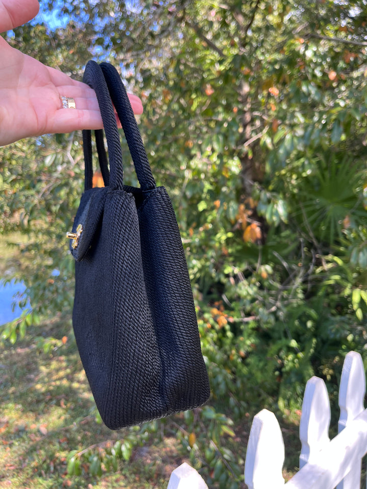 Chanel Vintage Medium Black Rope Kelly Top Handle