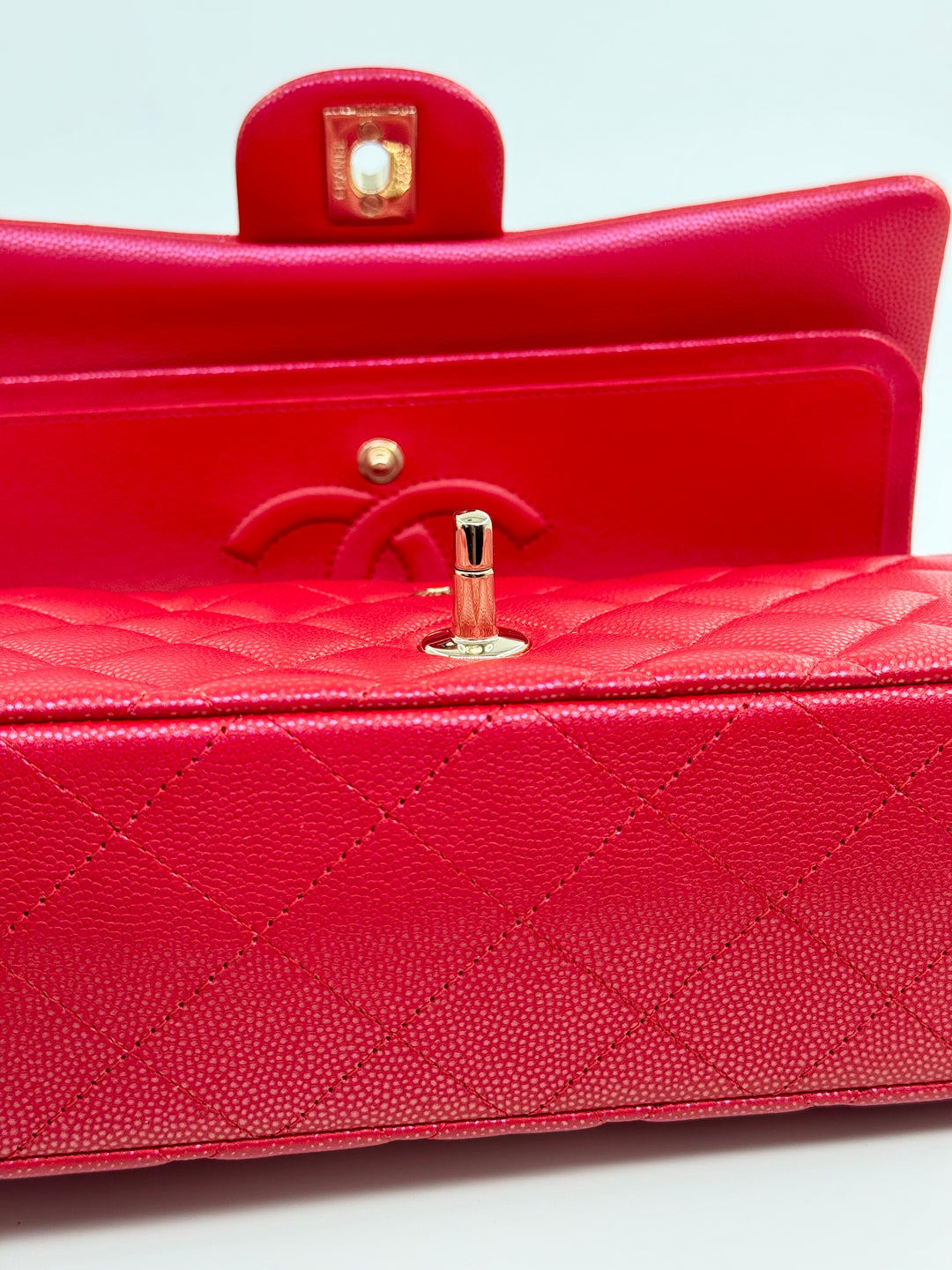 Chanel 21S Red Iridescent Medium Caviar Flap Bag