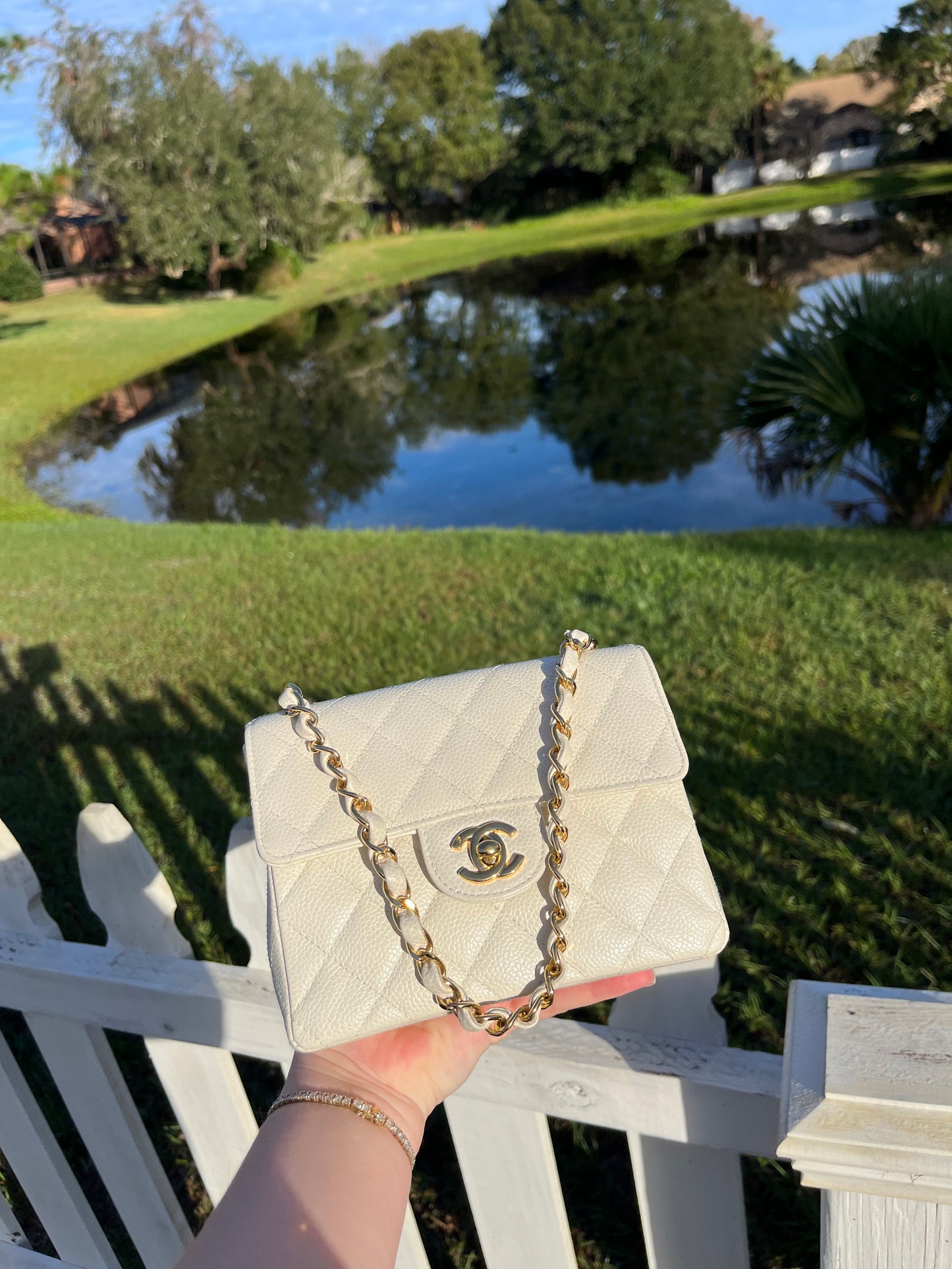 Chanel Cream Caviar Vintage Mini Square Flap Bag