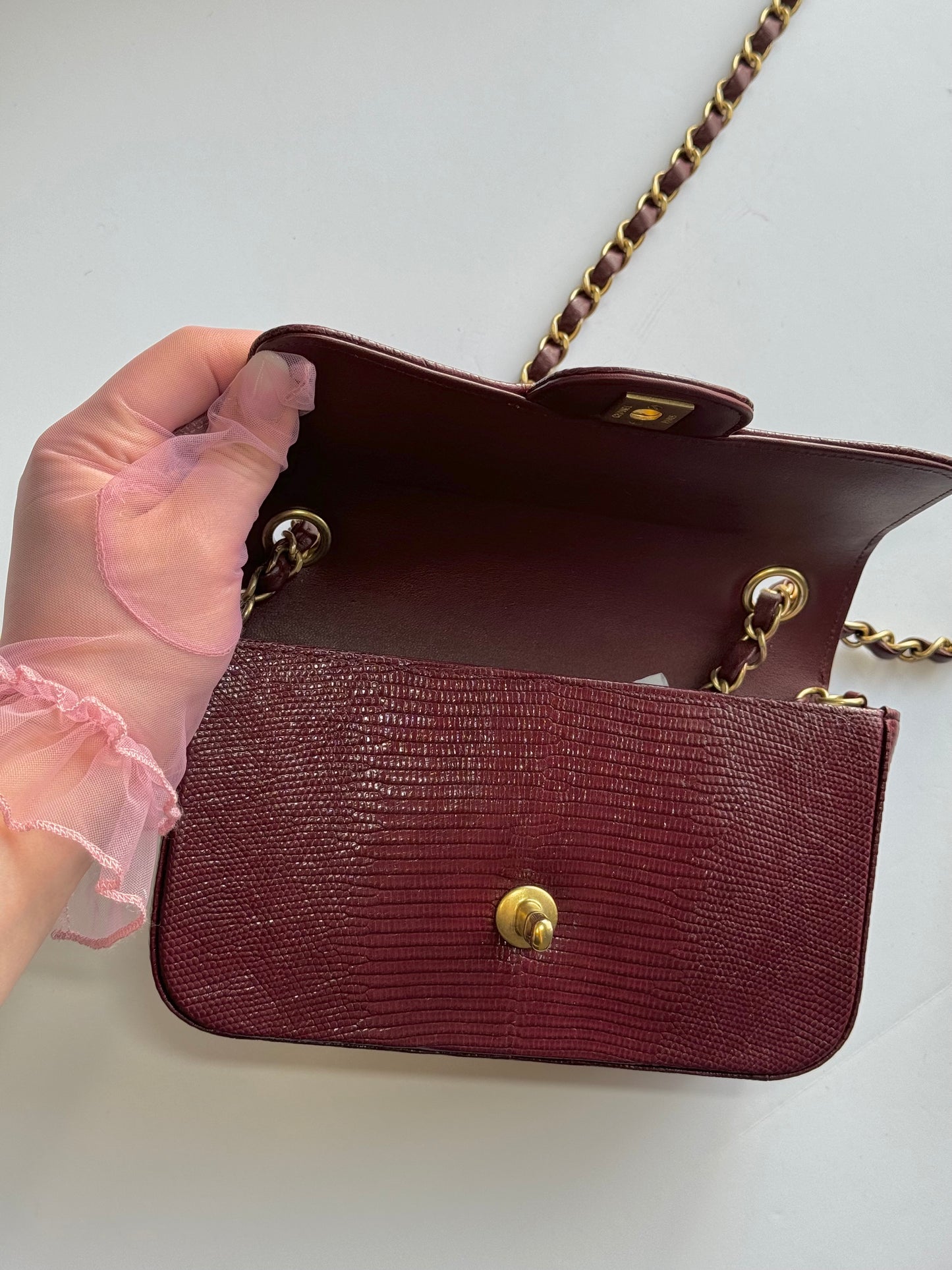 Chanel Burgundy Lizard Mini Rectangular Flap Bag