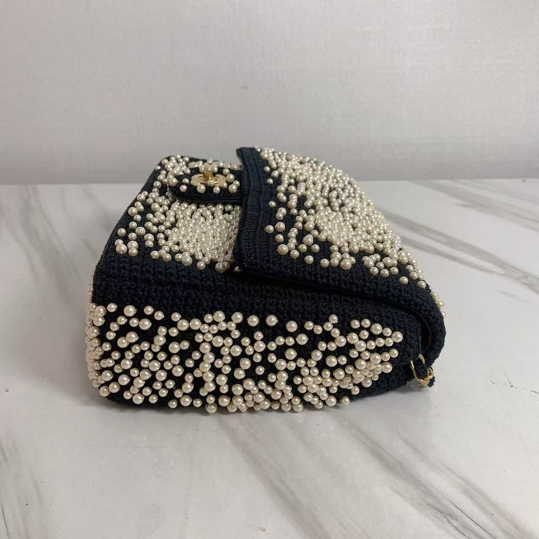 Chanel 17C Medium Flap Bag Pearl Embellished Gold Hardware 2017