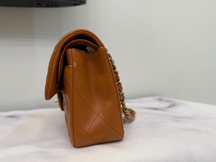Chanel 21A Small Caramel Caviar Classic Flap Bag + LGHW