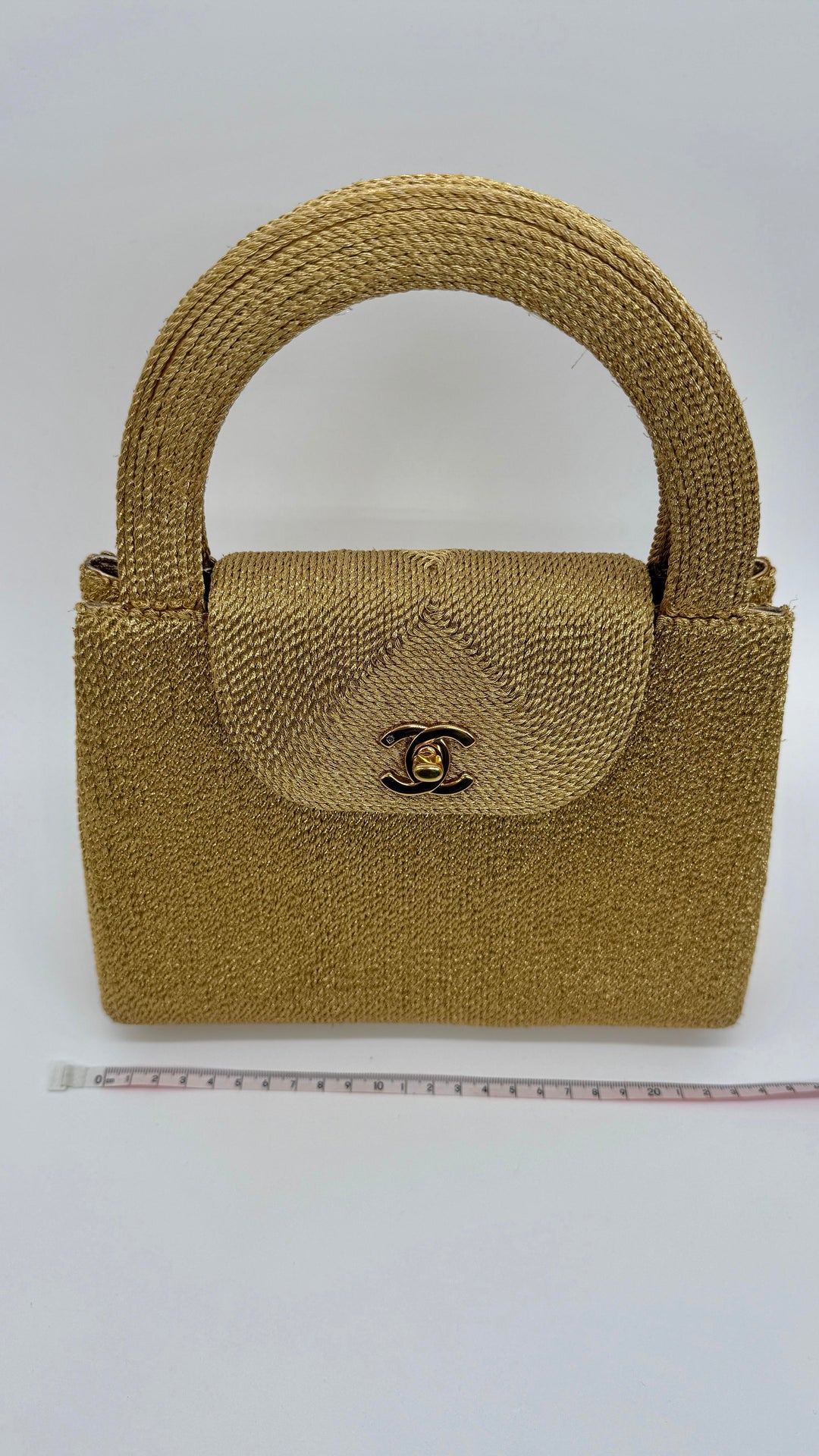 Chanel RARE 1998 Gold Silk Woven Small Kelly